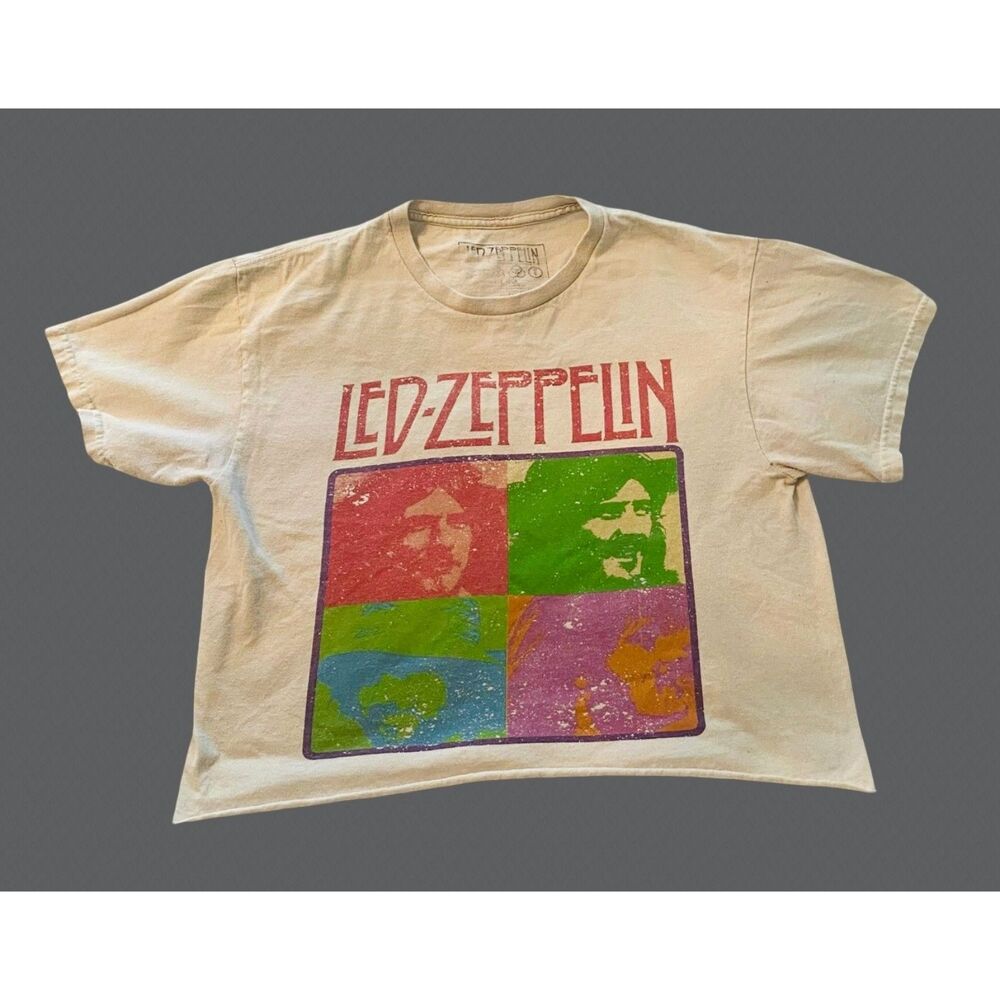 Led Zeppelin Whole Lotta Love Cropped Graphic Tee M Pop Art Retro Rock Merch